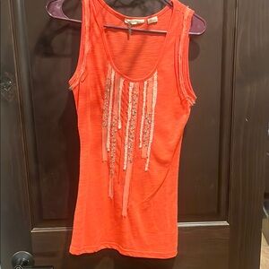 Miss Me Vibrant Orange Tank Top with Fringe